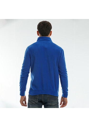 Slazenger SOLID IN Erkek Fermuarlı Dik Yaka Cepli Saks Mavi Polar