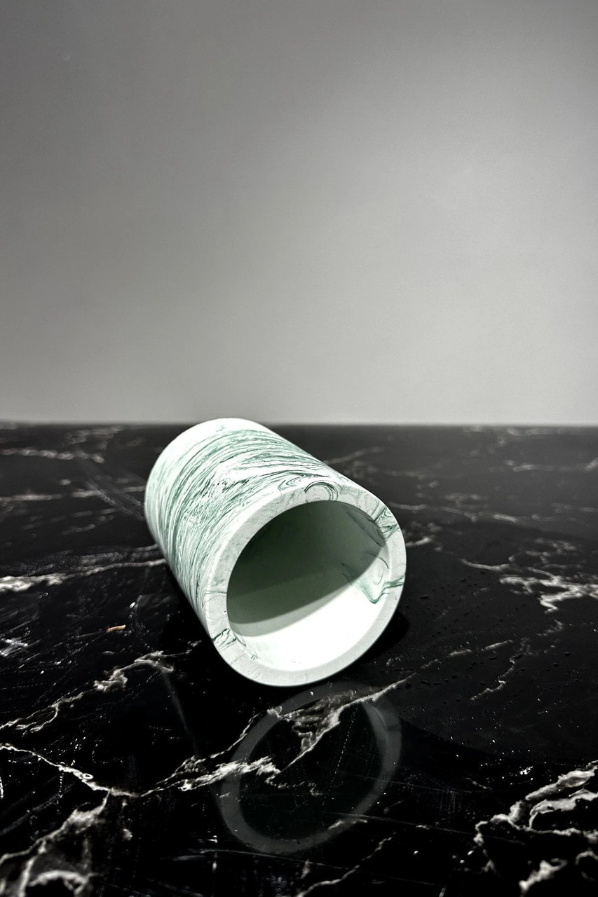 Mermer Desenli El Yapımı Beton Diş Fırçalık Banyo Tuvalet Diş Fırçalığı Yeşil