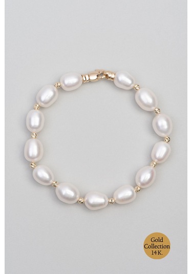 So Chic Doğal İnci Taşlı 14 Ayar Altın Bileklik