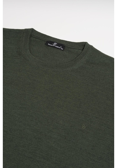 Woolen World Bisiklet Yaka Battal Büyük Boy Yünlü Triko Kazak Yeşil