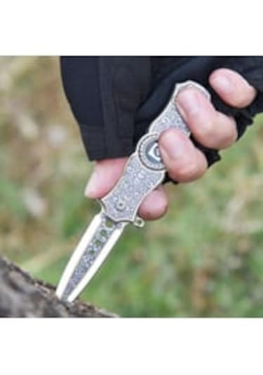 Göbeği Fosforlu 16cm İthal Stres Çarklı Kamp Çakısı Hediyelik Gümüş