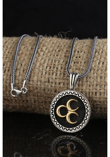 Üç Hilal Yuvarlak Model Gümüş Erkek Kolye