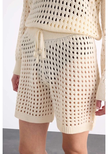 Defacto Esnek Belli Kroşe Plaj Şortu F7463ax25hser105 Ekru