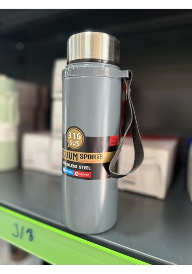 Paslanmaz Çelik Termos Su Şişesi 600ml Vakumlu Kapak Gri İthal Ürün Gri