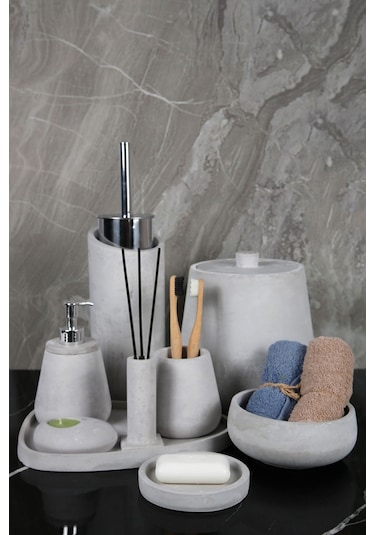 El Yapımı Beton Banyo Seti Beyaz