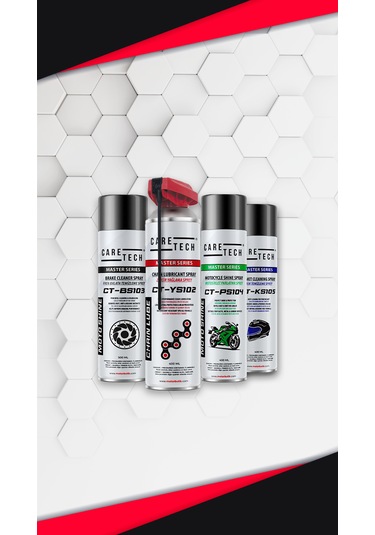 CT-SET4-A  Motosiklet Parlatma Spreyi Zincir Yağlama Fren Balata Kask Temizleme 4'lü Bakım Seti Sprey