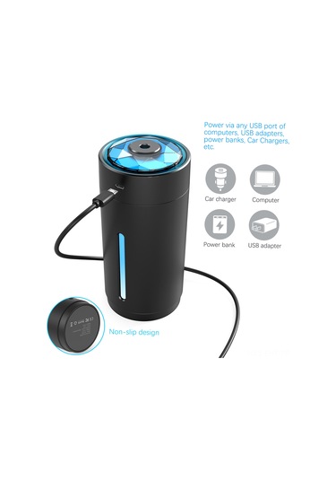Hangfox 300ml Mini Usb Nemlendirici: 7 Renkli Led Işık, Çift Buhar Modu, Sessiz Çalışma, Su Yokken Otomatik Kapatma - Bebek Odası, Yatak Odası, Ofis, Araba İçin Siyah