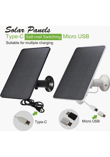 Besthome1 3w Usb Güneş Paneli Dc 6v Siyah Güvenlik Kamerası, 360 Şarj Cihazı, Mikro Usb / Usb-c Bağlantı