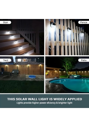 Motion003 6 Adet Güneş Enerjili Led Duvar Lambası Kara Kabuk Beyaz Işık Dış Mekan Bahçe Merdiven Aydınlatma Abs Malzeme Kolay Kurulum Ahşap