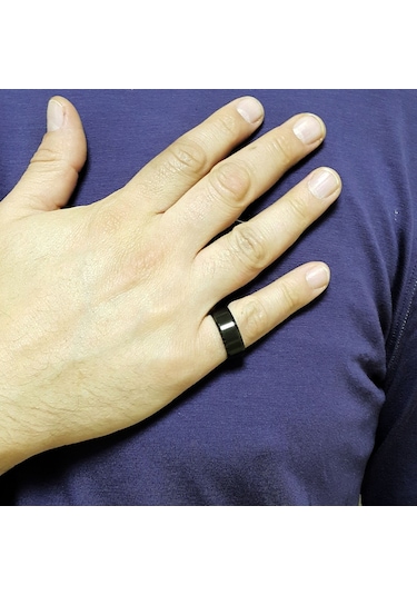 Chavin Mat Ve Parlak Siyah Çelik Bayan Erkek Yüzük Df27