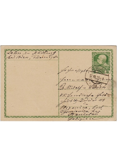 Avusturya'dan Ukrayna'ya Postadan Geçmiş Kartpostal 1911.