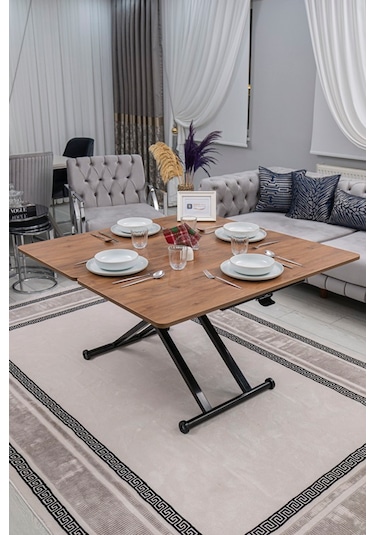 Home Üst Tabla Mdf Ceviz Oval Köşe Alt Ayak Siyah