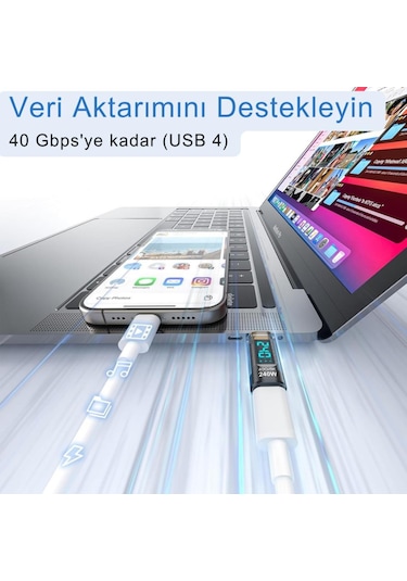 Polham 8k Hdmi, 40gpbs Ve 240w Süper Hızlı Dişi Type C To Erkek Type C Şarj, Data Ve Hdmi Çevirici Adaptör