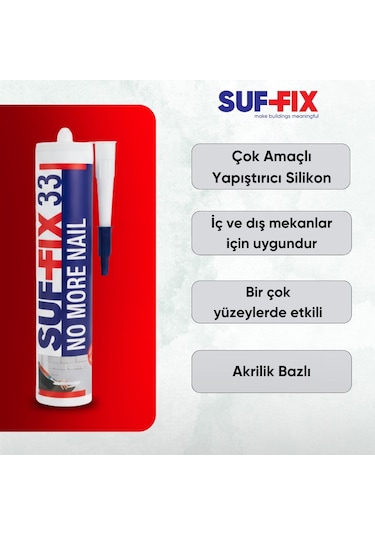 Suf-fix 33 Akrilik Sıvı Çivi 280ml 6 Adet - Ekonomik Paket Montaj Yapıştırıcı Adet-6 Adet