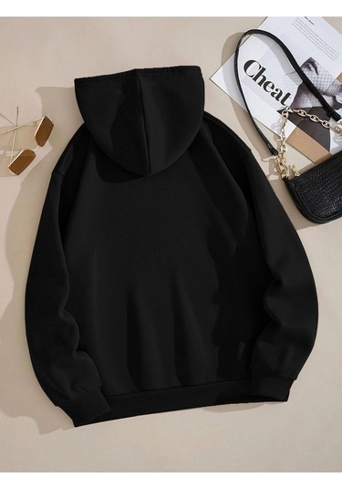 Clayes Brooklyn New York Sweatshirt - Siyah Baskılı Oversize Kapüşonlu Siyah