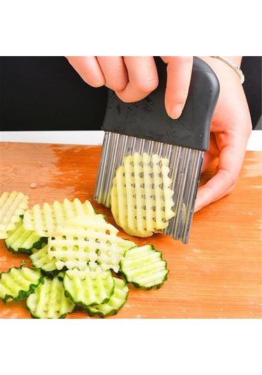 Kosona Stanyum Çelik Patates Dilimleyici, Dalgalı Kese Kesici, Hızlı Mutfak Aleti, Sebze-meyve Dilimleme, Çamaşır Makinesine Uygun Siyah