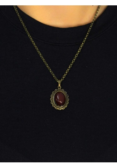 Doğal Taş Akik Doğal Taşlı Kadın Doğal Taş Otantik Kolye Euk27a Kırmızı