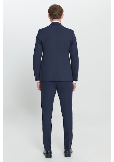 AC&Co / Altınyıldız Classics ERKEK LACI Ekstra Slim Fit Dar Kesim Kırlangıç Yaka Takım Elbise Lacivert