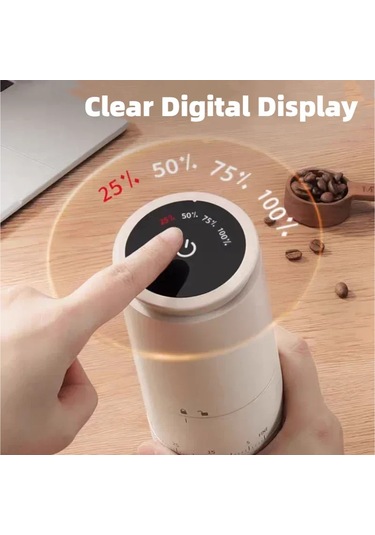 Yeni Elektrikli Kahve Değirmeni 1500mah Konik Kahve Çapak Beyaz