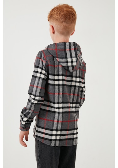 Lela Kapüşonlu Çift Cepli Ekoseli Oduncu Erkek Çocuk Gömlek Cf25W81786 Antrasit