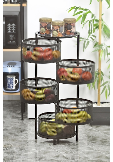 5 Katlı Metal Açılır Kapanır Paslanmaz Sebzelik Siyah