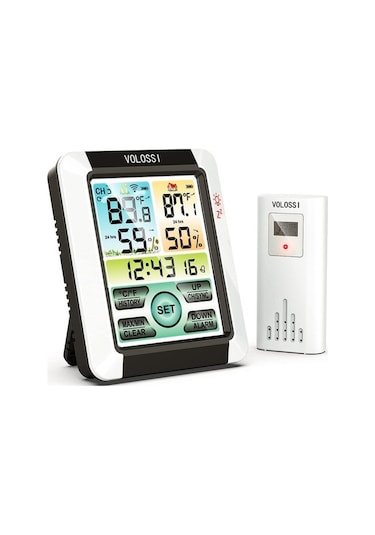 Pazly İç Ve Dış Sıcaklık/nem Ölçer, Renkli Geniş Ekran Termometre, Elektronik Çalar Saat