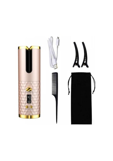 Elektrikli Tam Otomatik Saç Bigudi Kablosuz Otomatik Bukle Makinesi Pembe