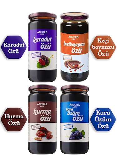 4'lü Paket-karadut Özü/hurma Özü/kara Üzüm Özü/keçiboynuzu Özü