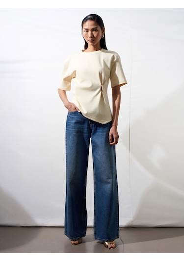 Dilvin 32445 Aksesuar Detaylı Basic T-shirt-açık Sarı