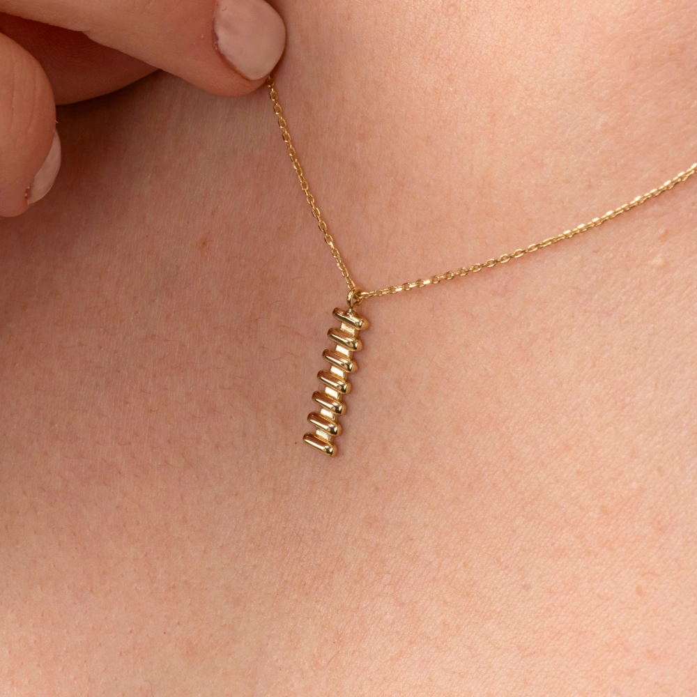 Gümüş Kolye - Çubuk Çizgili 925 Ayar Gümüş Kolye Sarı