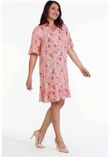 Eteği Ve Kolları Fırfırlı Desenli Elbise (536942229)