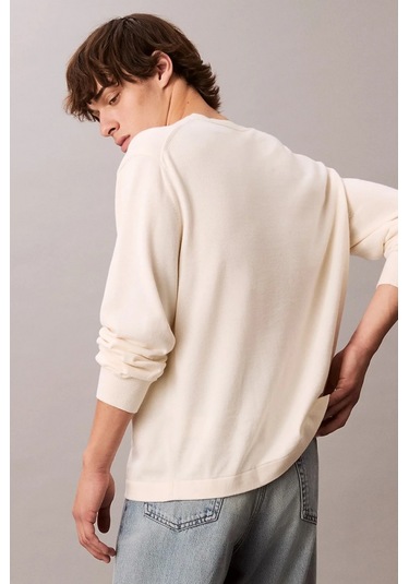 Calvin Klein Jeans Uzun Kollu Renk Bloklu Grafik Pamuklu Beyaz Erkek Kazak Lv04rc303g-yas Beyaz