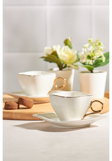 Emsan Sonsuz Aşk 2 Kişilik Kahve Fincan Takımı Beyaz Gold 100 ML