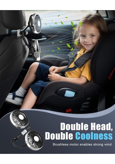 Yifomall Araba Arka Koltuk 360 Döner Usb Fan - 3 Hızlı Çift Başlı Led Işıklı Soğutucu, 12v/24v Uyumlu, Kolay Kurulum