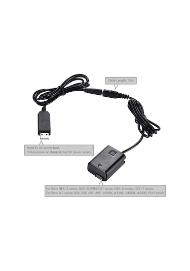 Samdoo Sony Np-fw50 Kamera Sahte Pil + 5v 2a Usb Adaptörü - A7, A6000 Serisi İçin Çekim Süresini Uzatır, 1.5m Kablolu