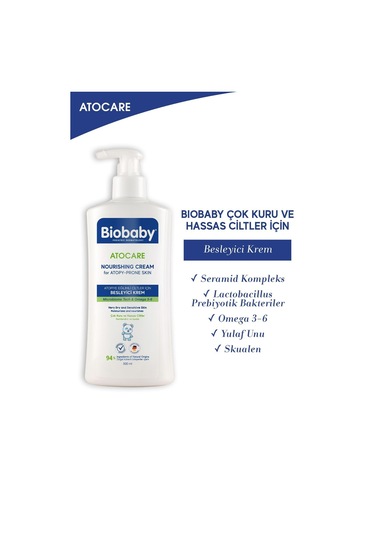 Atocare Besleyici Krem 500 Ml - Seramid Prebiyotik Omega 3 - 6 Yulaf Unu Atopik Ciltler İçin Krem