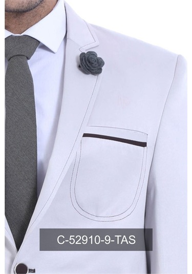 2 Düğmeli Yama Cepli Gri Erkek Ceket - Wessi Gri