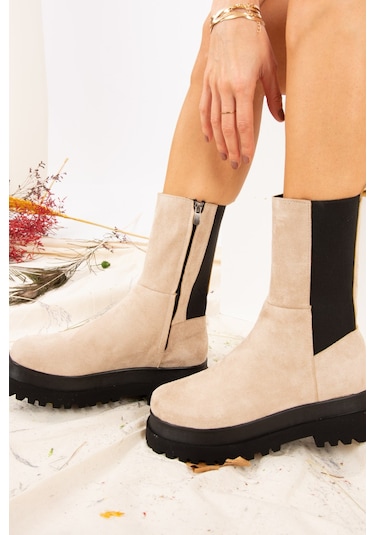 Fox Shoes  Bej Süet Kadın Bot J267063102 Bej