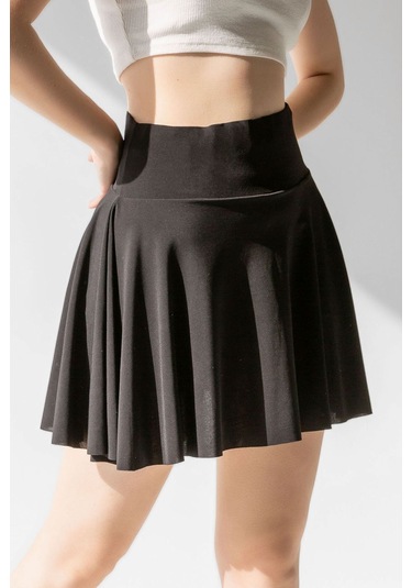 Beyaz Yüksek Bel Cepli Toparlayıcı Şort Etek Siyah