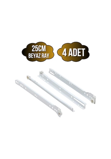 Beyaz Metal Çekmece Rayı Tekerlekli Mobilya Dolap Çekmece Rayı Beyaz 25cm 4 Takım Metal Çok Renkli
