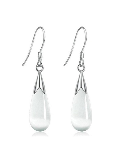 Beyaz Kanca Opal Dangle Zarif Pretty Damla Küpe Bayan Aytaşı Takı Çok Renkli