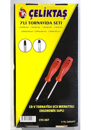 Çeliktaş Yıldız Düz Mıknatıslı Tornavida Seti Takımı CrV 7 Parça
