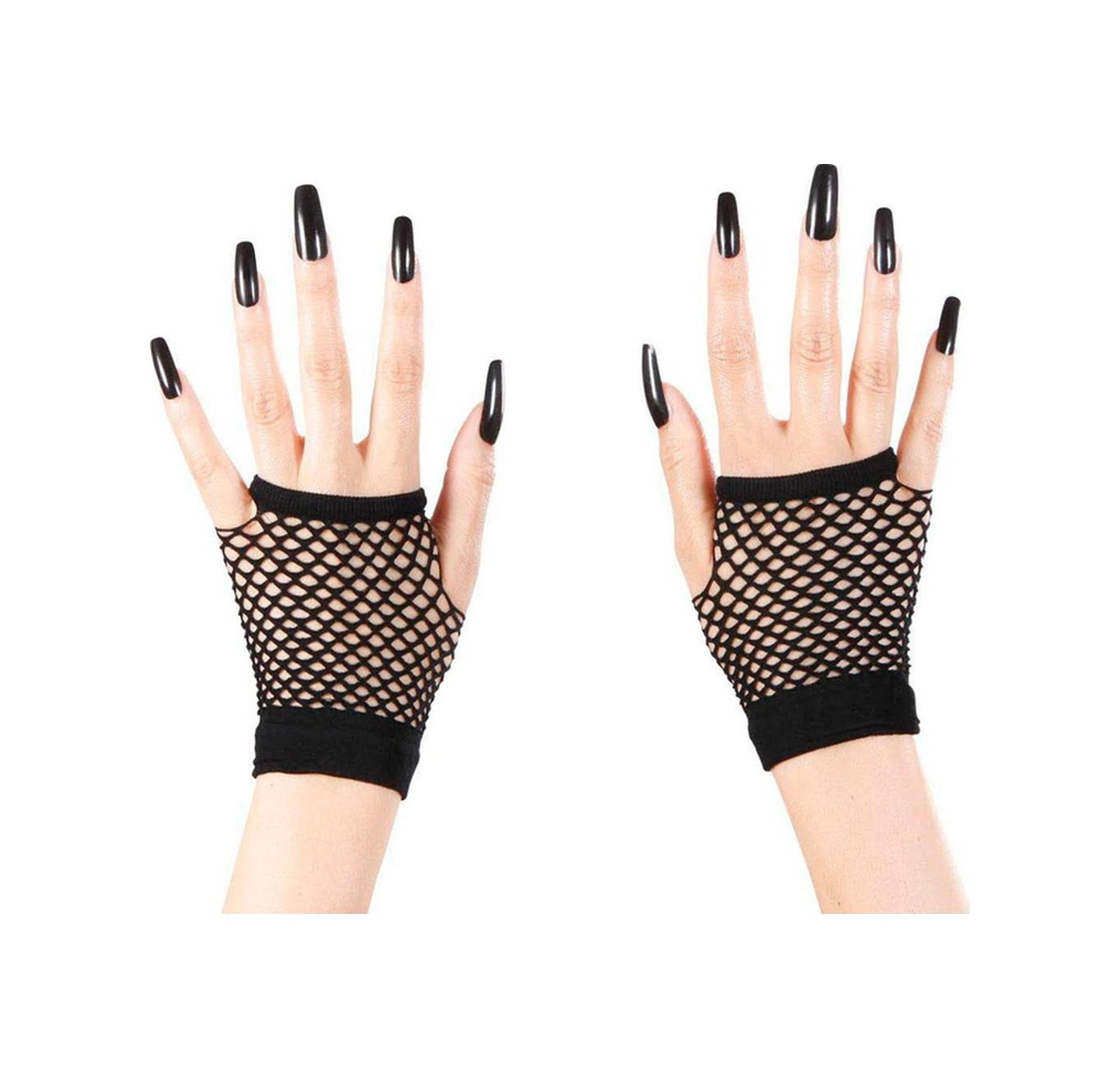 Siyah File Örgü Parti Eldiveni Kısa Model Kostüm Aksesuar 11 Cm Çok Renkli