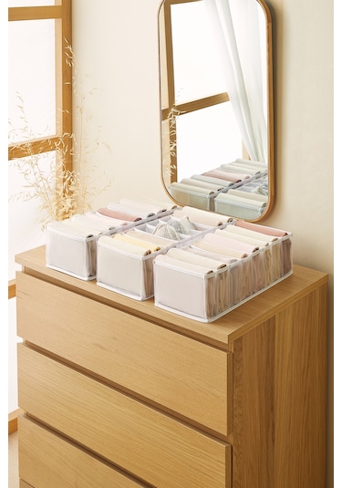 Ocean Home Textile 3'lü 8 Bölmeli Beyaz Renk File Çekmece İçi Düzenleyici Set