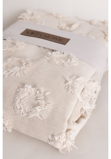 Sitra Bej Çift Kişilik Püsküllü Yatak Örtüsü 230x250 2 Yastık 50x 400509