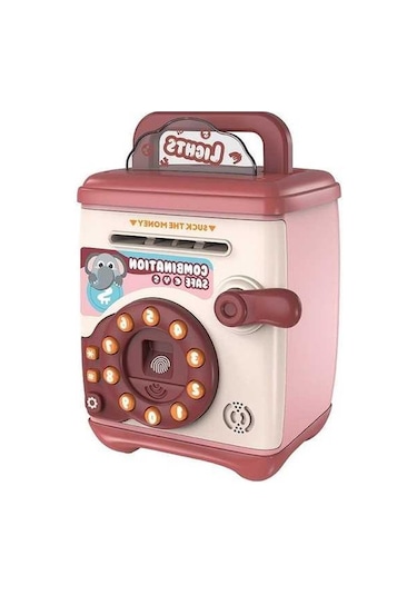 Tongxida Çocuklar Çok İşlevli Kendiliğinden Yuvarlanan Madeni Para Kumbarası Karikatür Kasa, Renk: Pembe - Şifre Parmak İzi, F