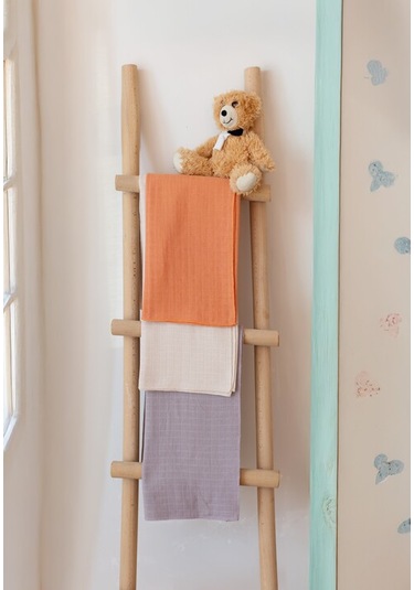 Çok Amaçlı Müslin Örtü & Battaniye 3'lü Set Pamuk Oeko-teks Sertifikalı 80x80 CM Kiremit