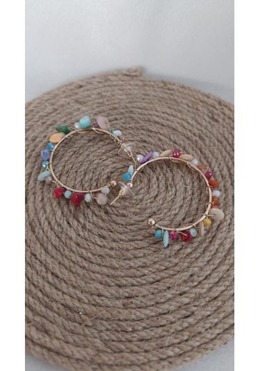 Hdmarketim Otantik Doğal Taş Halka Sallantılı Küpe Çok Renkli