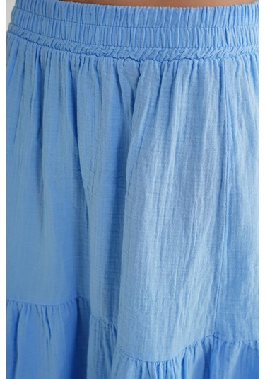 4567 Kadın Fırfırlı Uzun Müslin Etek Bebe Mavi Bebe Mavisi