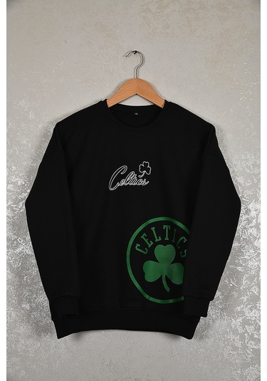 Çocuk Celtic Oversize Baskılı Pamuklu Uzun Kollu Bisiklet Yaka Sw Siyah